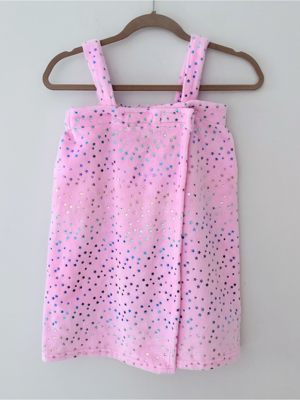 Girls Pink Sparkle Star Bath Wrap Towel Dress Cover up straps ages 4-8